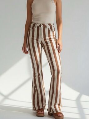 Saints & Hearts Women’s Brown Stripe Bell Bottom Flare Pants Size S Boho Retro